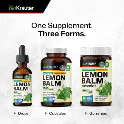 BIO KRAUTER® Lemon Balm Tincture 680 mg – Pure Vegan Melissa Officinalis Extract, 2 Fl Oz, 28 Days of Supply, Calming Sleep Support