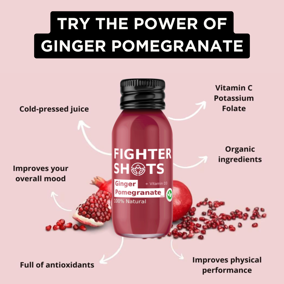 Fighter Shots Ginger + Pomegranate + Vitamin D3 Immunity Shot | 1,200 IU | 60ml | Single, 6-Pack or 12-Pack