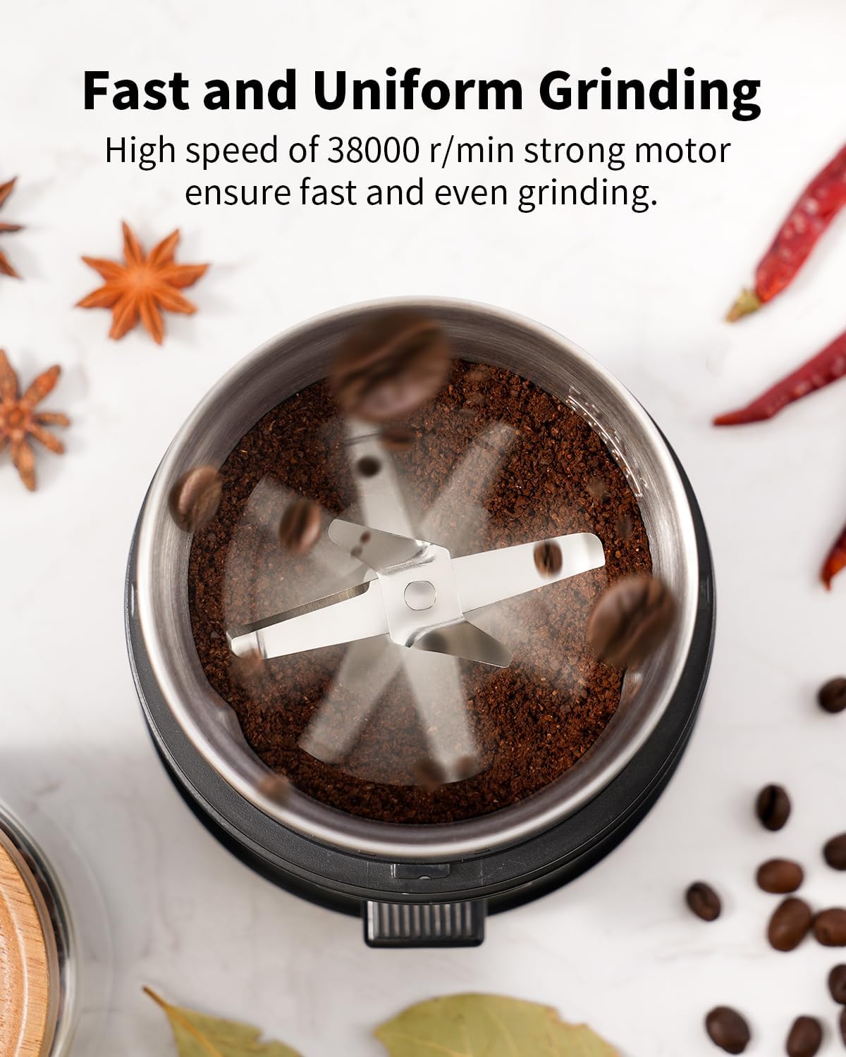 Electric Coffee Grinder 75g with Removable Stainless Steel One Bowl SHARDOR