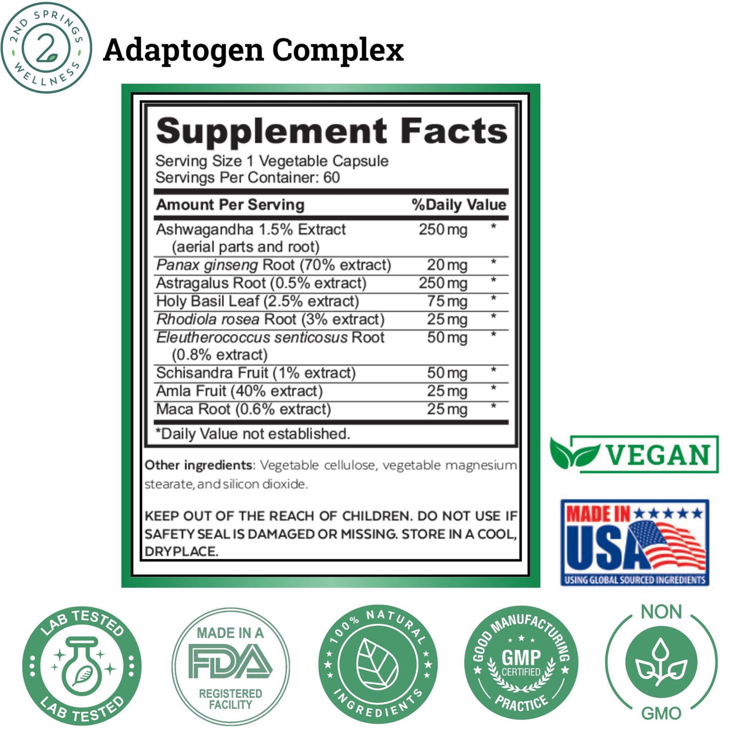 2nd Springs Adaptogen Complex – Calm, Energy & Vitality (60 Ct)