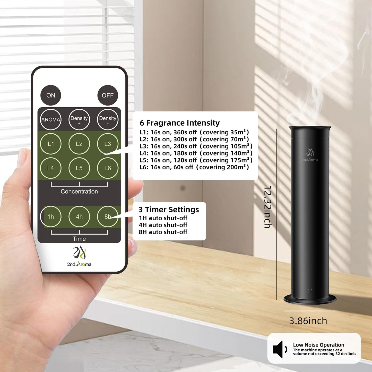2ndAroma Waterless Air Diffuser – 2100 sq ft Coverage, Remote, 100ml Starter Kit + White Tea Oil