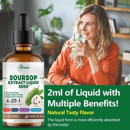 4-in-1 Soursop Bitters Liquid – Sea Moss, Black Seed Oil & Ashwagandha for Immune & Digestive Support (2 oz) | Sugar-Free, Non-GMO, Vegan
