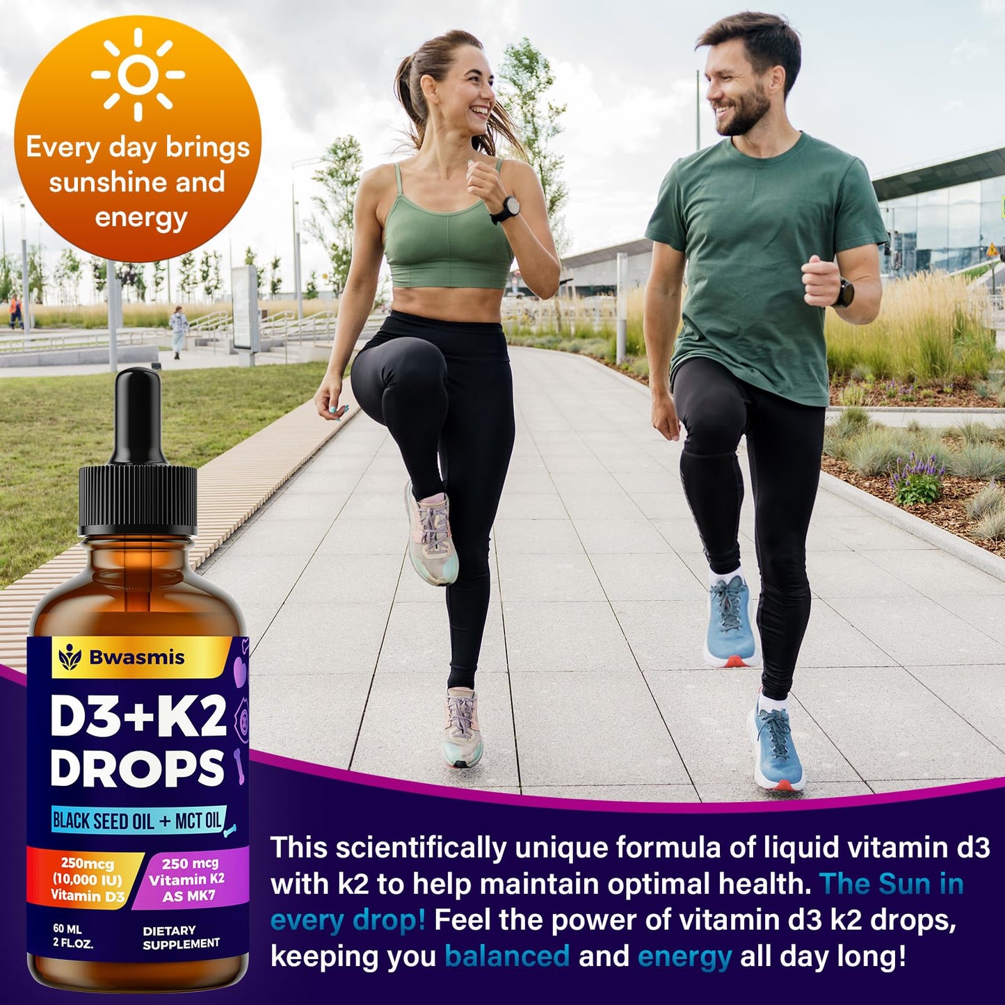 Vitamin D3 K2 Drops 10000IU with Organic Black Seed Oil – 6-in-1 Liquid (2 oz)