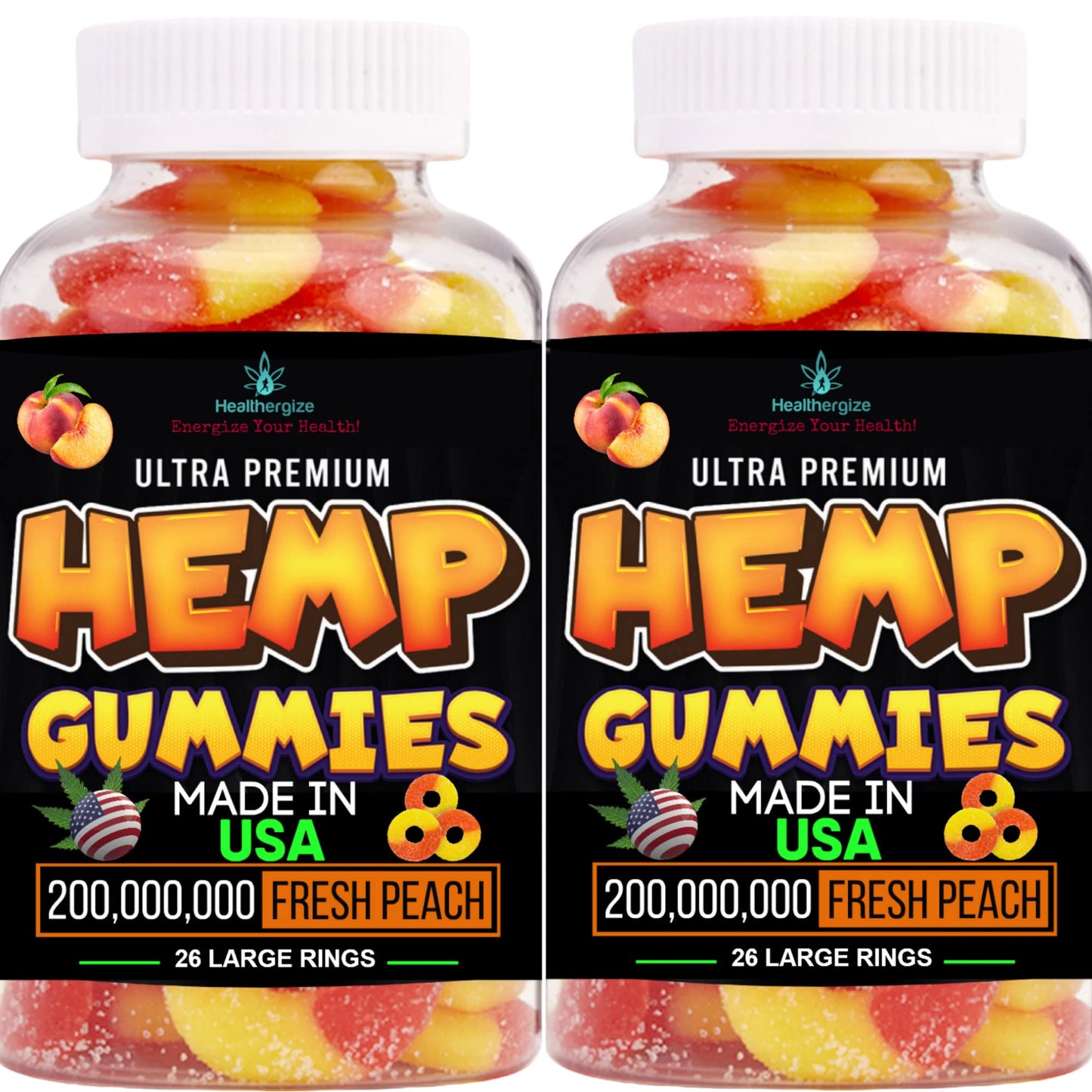 2Pack Hemp Gummies – Premium Hemp Oil Peach Ring (Made in USA)