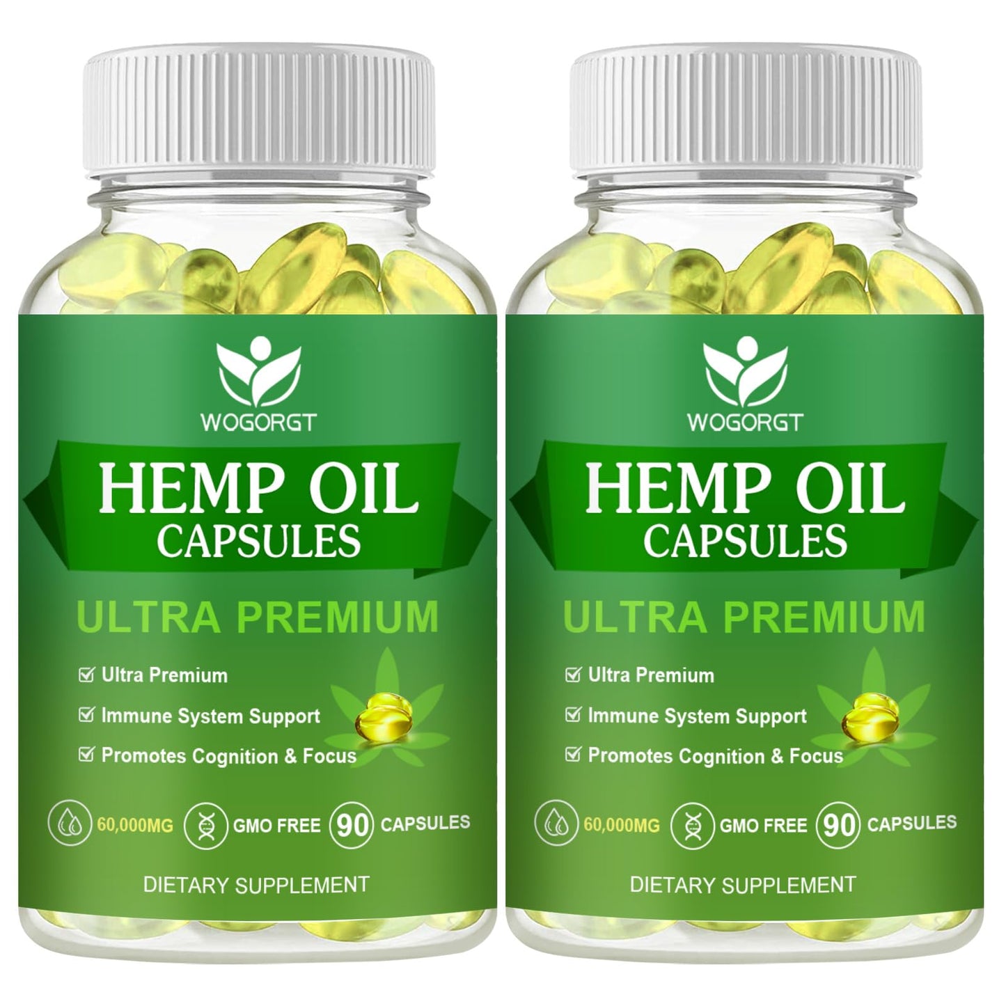 (2Pack) Hemp Oil Capsules – 60,000 Max Strength, Immune Support, Focus & Calm, Relaxation, Mood, Rich in Omega 3-6-9, 90 Capsules