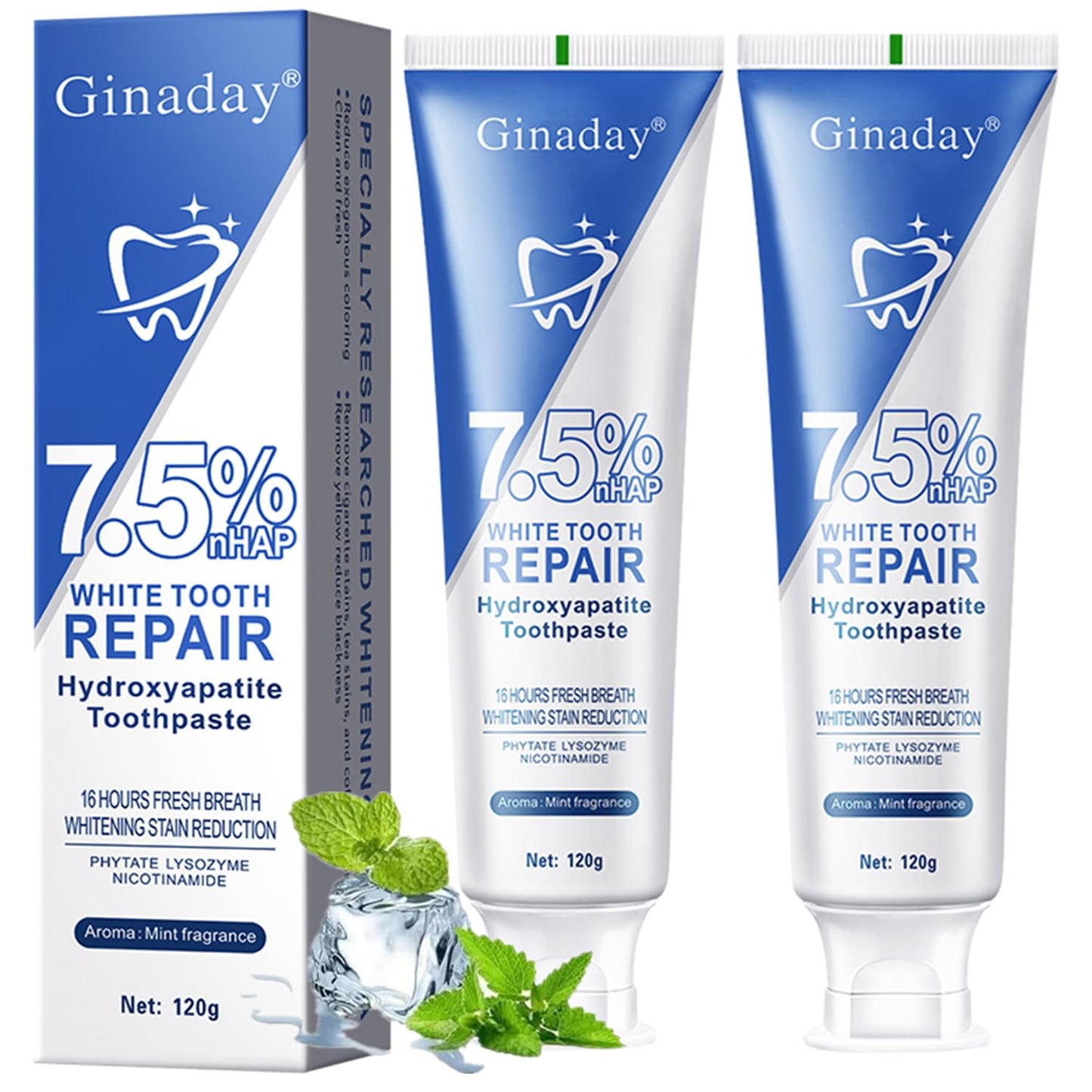 2Pack Hydroxyapatite Toothpaste – Enamel Protection, Fluoride-Free for Sensitive Teeth, Gentle Mint