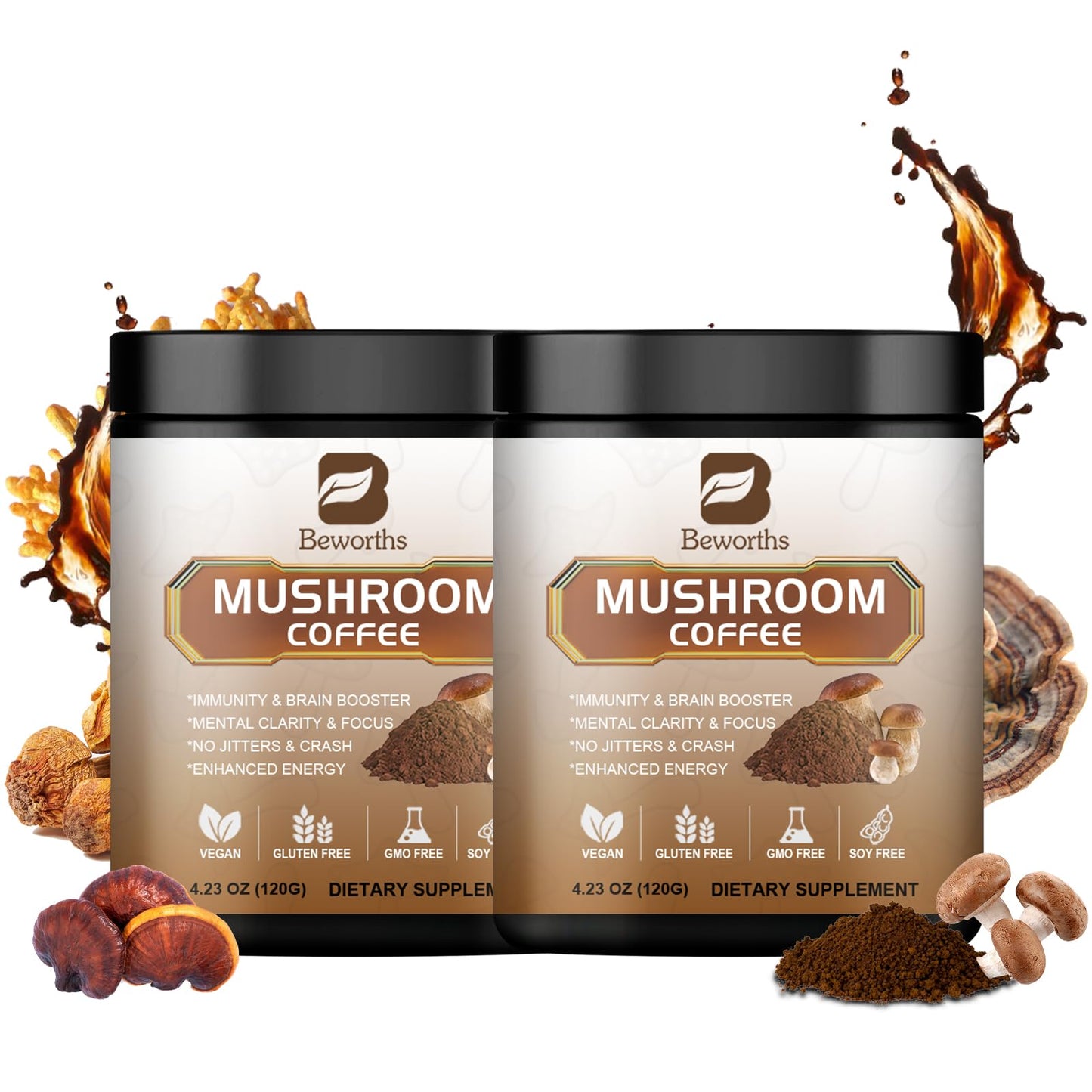 2Pack Mushroom Coffee - Lion's Mane & Cordyceps Blend for Immune Support & Focus