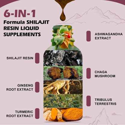 2Pack Shilajit Resin Liquid Drops | Shilajit Complex for Men Women with Ashwagandha, Turmeric, Ginseng, Chaga | 85+ Trace Minerals & Fulvic Acid | Boost Immunity & Energy - Non-GMO