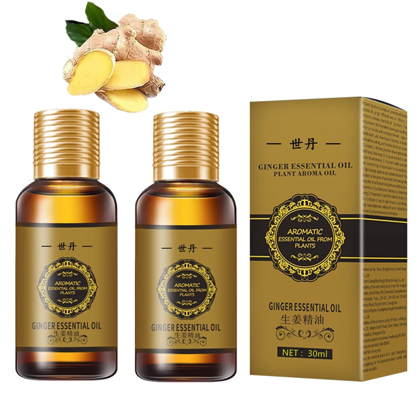 2PC (60ml) Belly Drainage Ginger Oil – Ginger Oil for Massage, Lymphatic Drainage & Skin Care