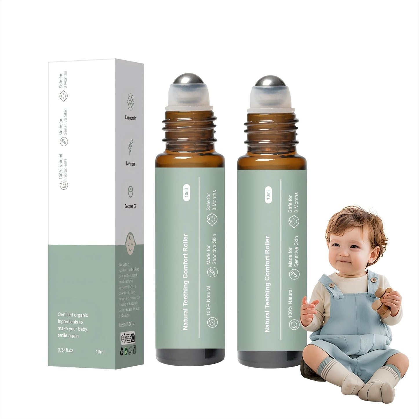 2pc Teething Roller - All-Natural Baby Teething Relief with A Thousand Roses Oil
