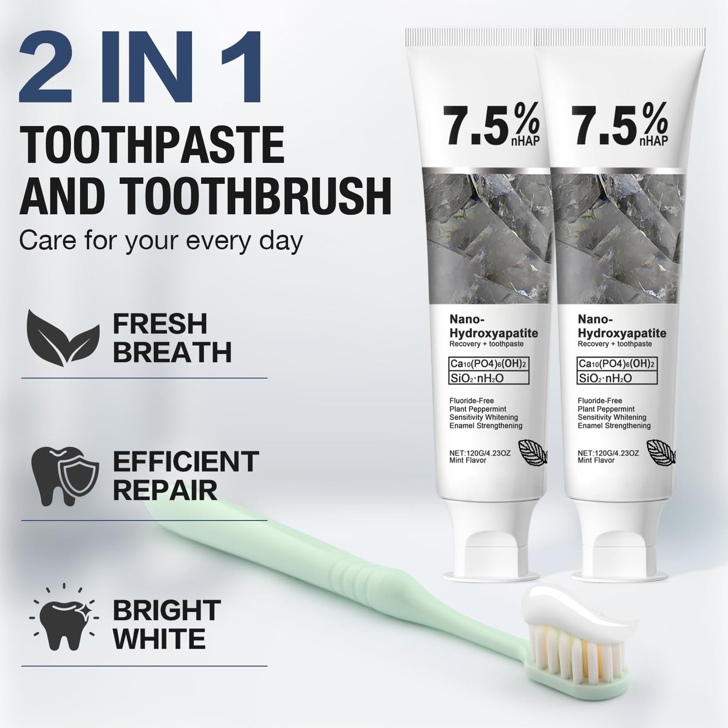 2Pcs Nano Hydroxyapatite Toothpaste – Enamel Protection, Strengthening & Gentle Mint