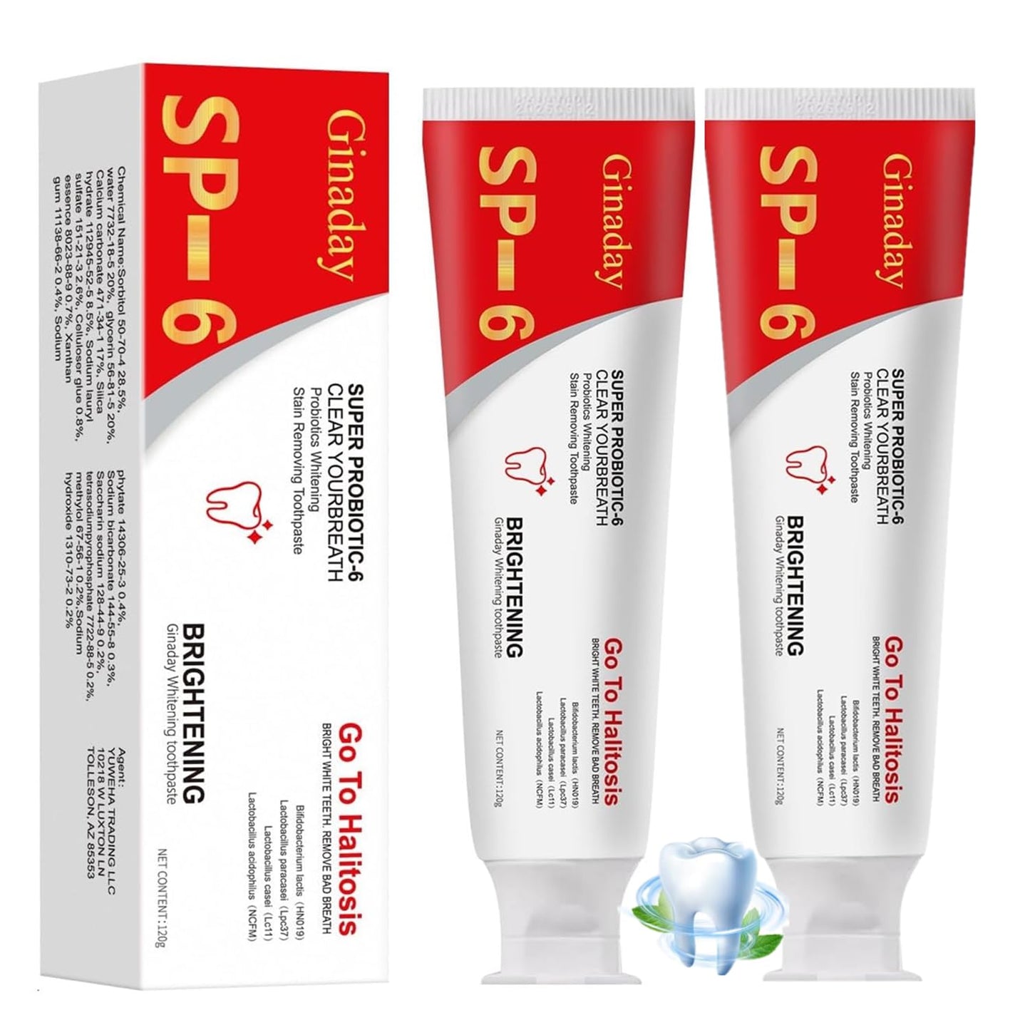 2Pcs SP-6 Probiotic Whitening Toothpaste – Fluoride-Free, Probiotic-6 Formula, Fresh Breath