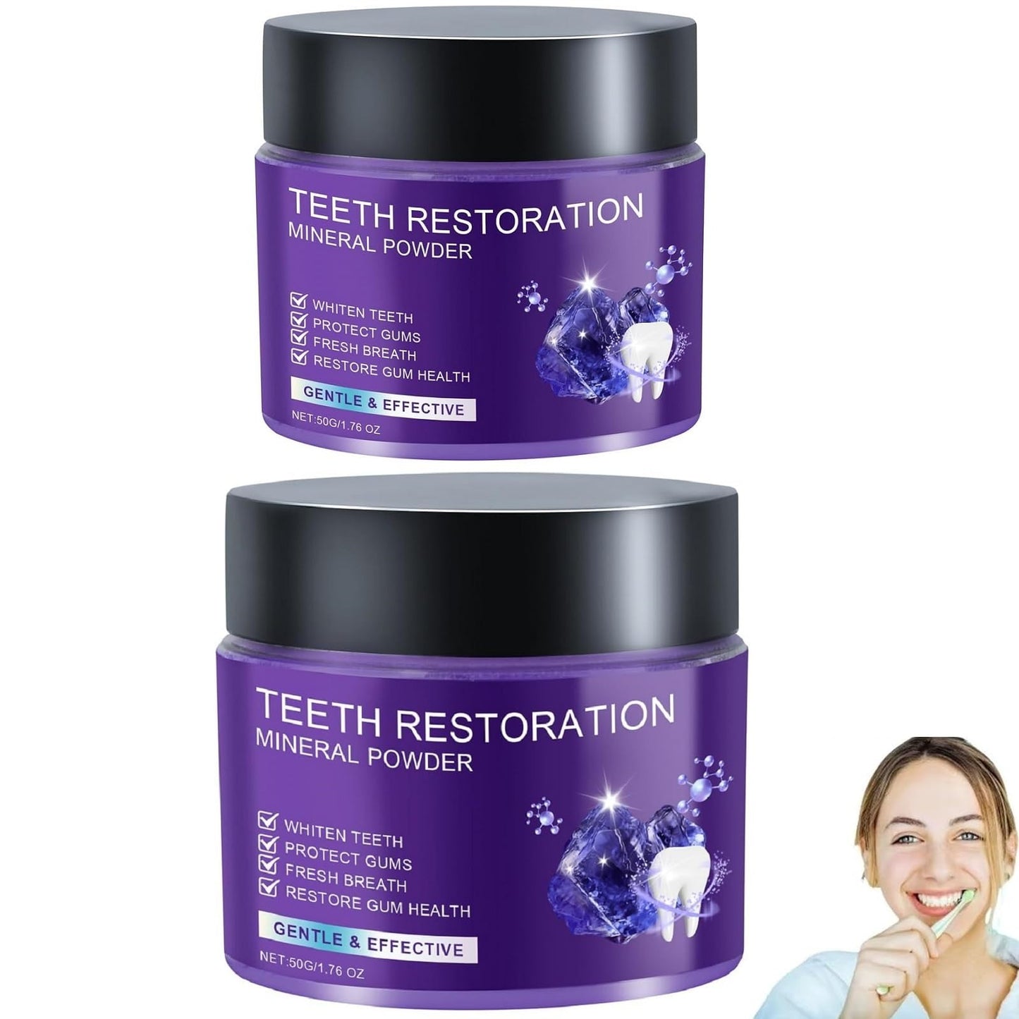 2Pcs Teeth Restoration Mineral Powder - Purple Whitening Mineral Powder for Fresh Breath, Strengthens Teeth & Gums - Gentle & Non-Irritating