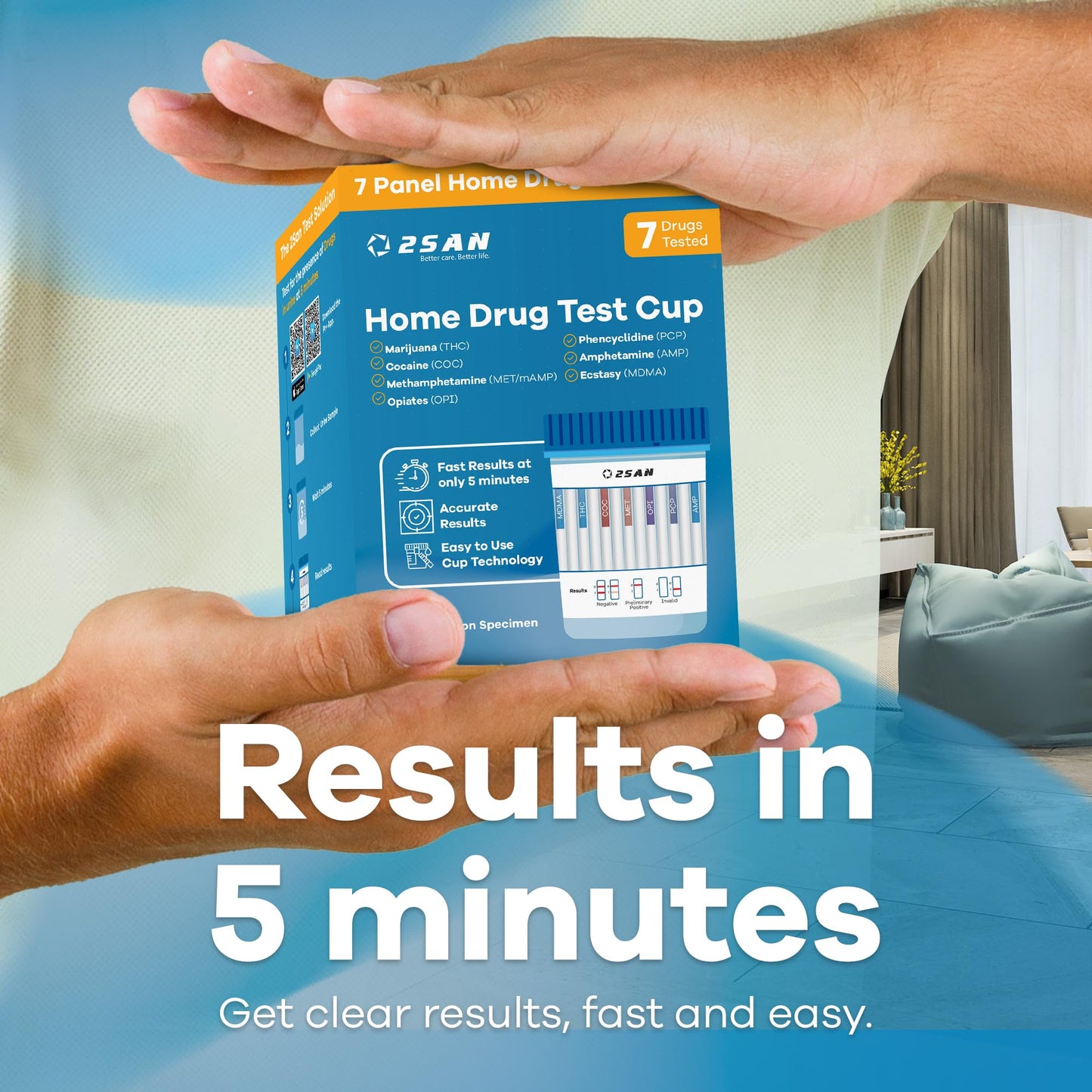 2San 7-Panel Drug Test Cup – 5-Min At-Home Results (THC, COC, MET, OPI, AMP, MDMA, PCP)