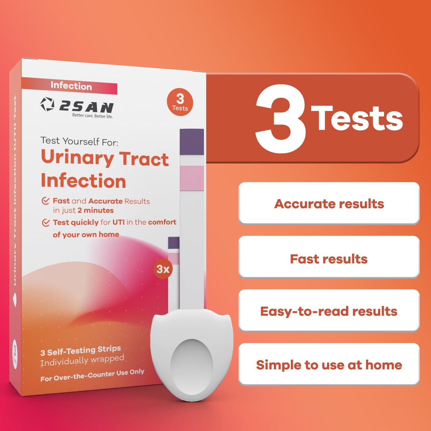 2San 2-in-1 UTI Test Strips for Women – At-Home Kit Detects Leukocytes and Nitrite in 2 Minutes