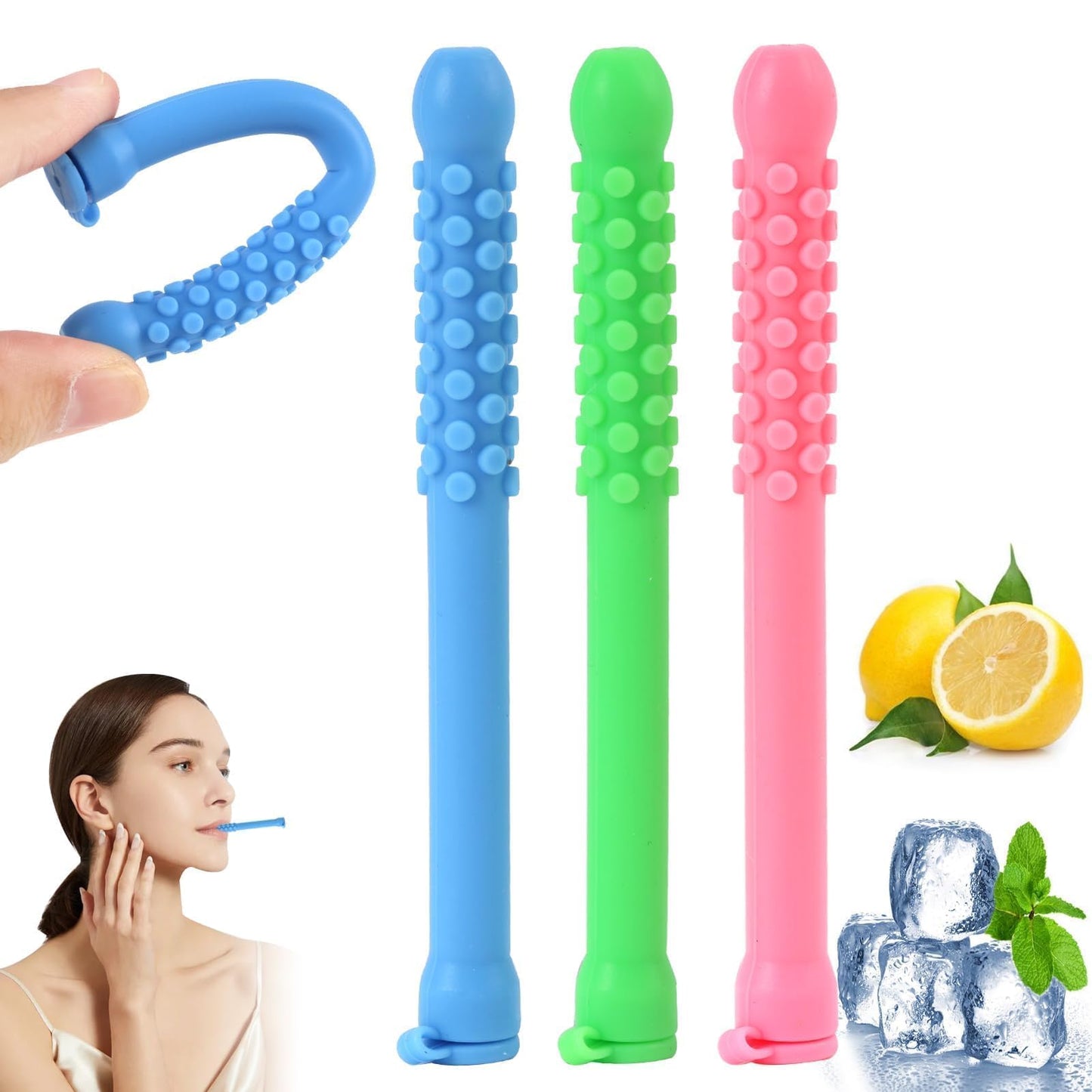 3-Pack Chewable Breath Refresher Sticks - Fresh Breath, Focus & On-The-Go