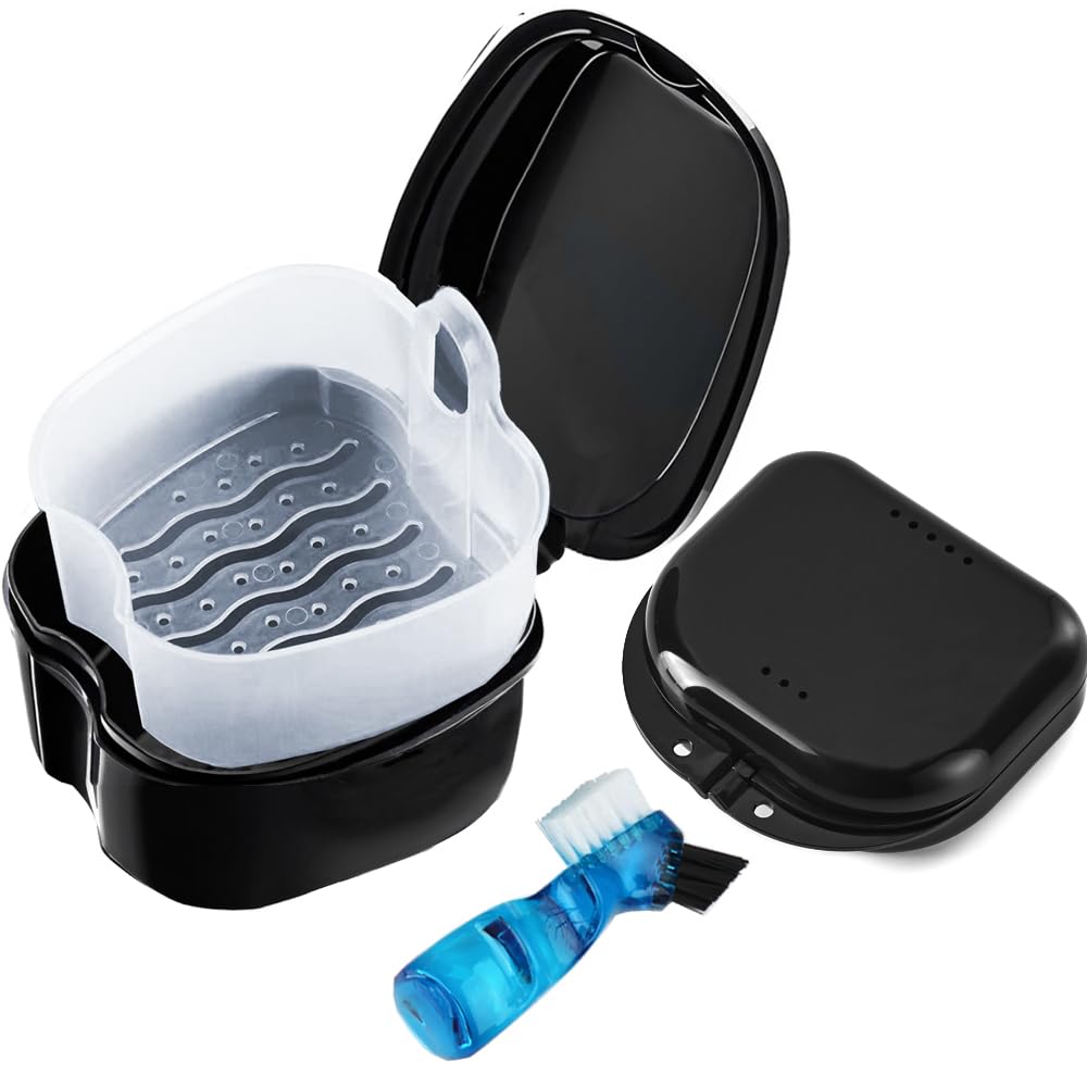 3 Pack Retainer Cleaner Case – Denture Case & Brush for Invisalign