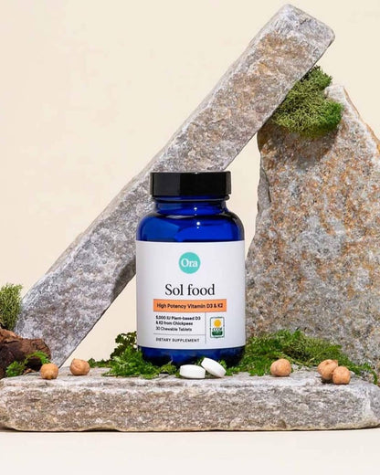 Ora Organic Vitamin D3 5000IU + K2 – Vegan D3 from Lichen, K2 from Chickpeas | 30 Chewable Tablets
