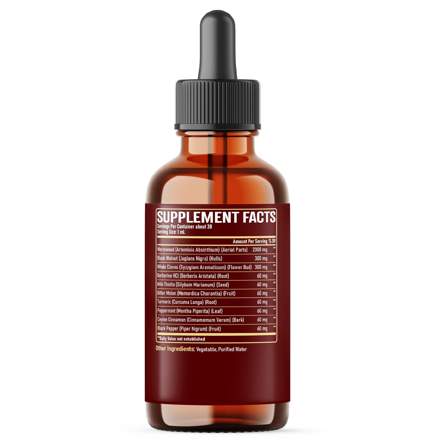 10in1 Wormwood Liquid Drops with Wormwood, Black Walnut, Whole Cloves, Berberine, Milk Thistle, Turmeric, Ginger, Milk Thistle and More - 30ml Liquid Drops for 30Days
