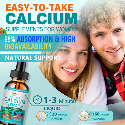 Calcium Supplements for Women – Liquid Drops 1200mg with Vitamin D3 & K2 | Bone & Teeth Support