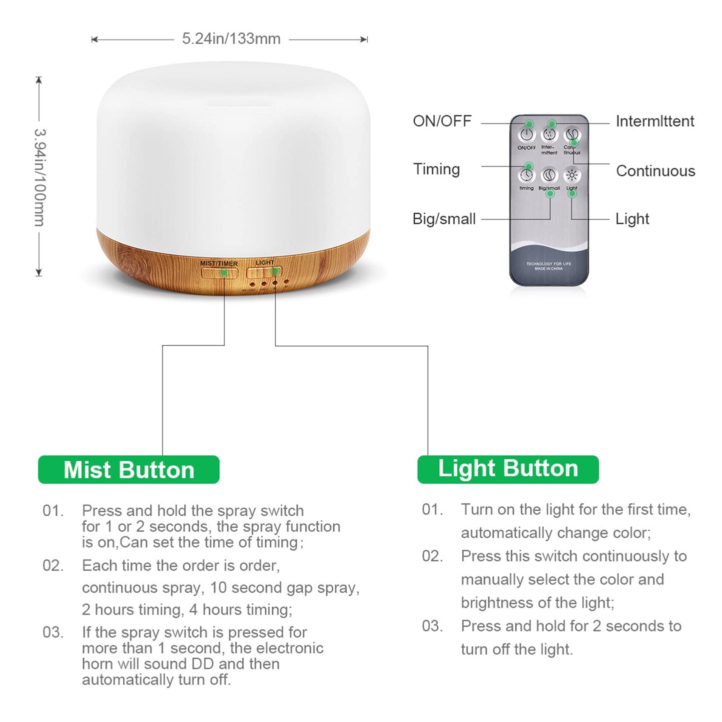 300ML Essential Oil Diffuser with Remote Control – Ultrasonic Cool Mist Humidifier, 7 LED Colors, Auto-Off