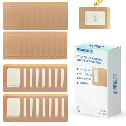 32 Pcs Castor Oil Patches – Disposable Castor Oil Packs (5.1 x 3.9 in) – Anti-Leakage Organic Cotton