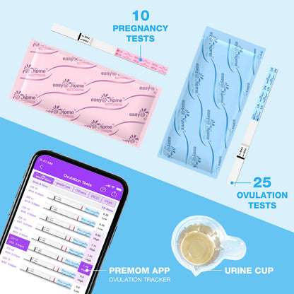 Easy@Home Ovulation & Pregnancy Test Strips Kit with Premom App | 25LH, 10HCG, 35 Cups