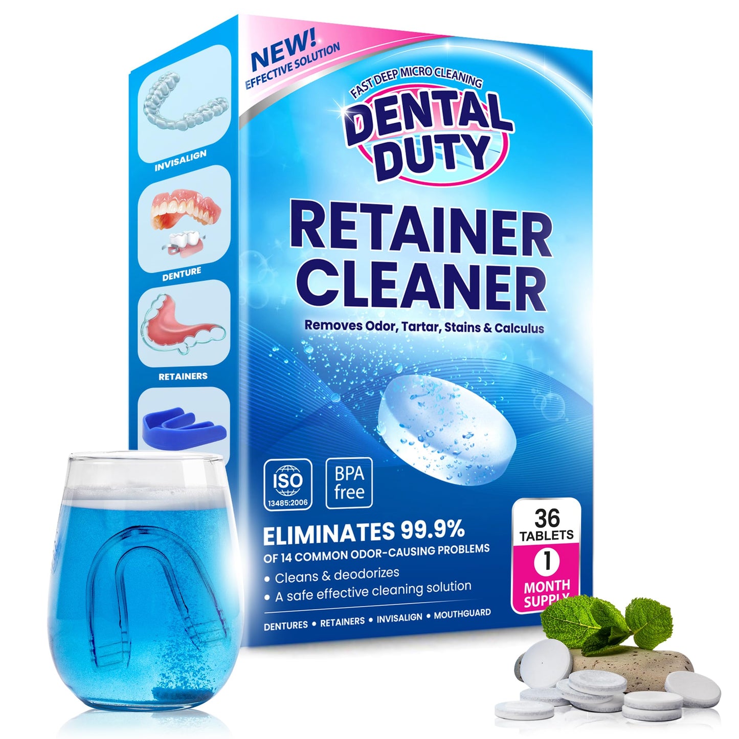 36-Unit Retainer & Denture Cleaning Tablets | Aligners, Night Guards & Mouthguards | Dental Duty