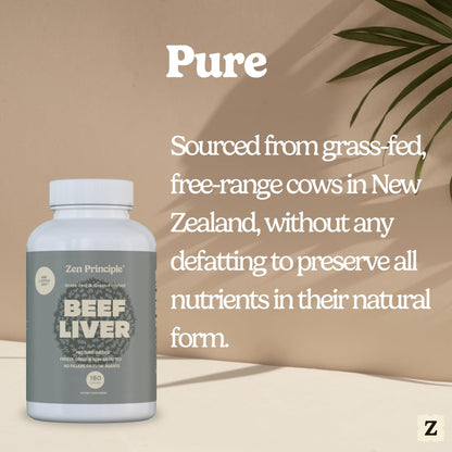 Zen Principle Beef Liver Supplement – Grass-Fed, Pasture-Raised, Desiccated Liver Capsules | No Hormones or GMO | 360 Capsules (2-Pack)
