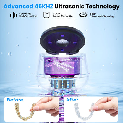 45kHz Ultrasonic Retainer Cleaner – 200ML UV Dental Cleaner