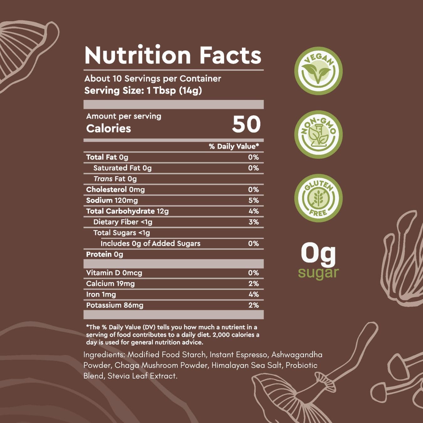 360 Nutrition Instant Mushroom Coffee with Chaga & Prebiotics — Gut Health, Probiotics, Focus Support | Dark Roast 5 oz