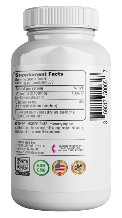365 Health Vitamin B12 1000mcg Tablets – Energy Metabolism Support (Pack of 2)