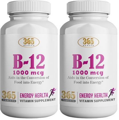 365 Health Vitamin B12 1000mcg Tablets – Energy Metabolism Support (Pack of 2)