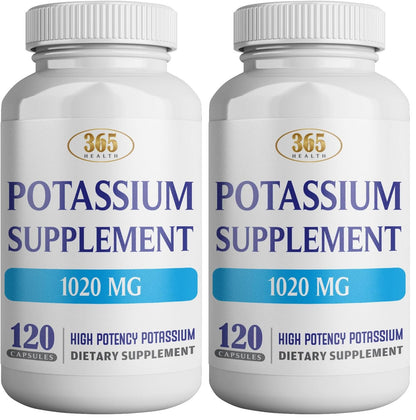 365 Health Potassium Supplement 1020 mg | Potassium Bicarbonate | Non-GMO, Gluten Free | Made in USA | 120 Vegetarian Capsules (2-Pack)
