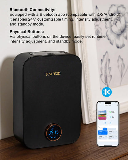 365FEEGD Home Diffuser – 150ml Large Capacity, Bluetooth-Controlled Essential Oil Diffuser with 24/7 Customizable Settings (Black)