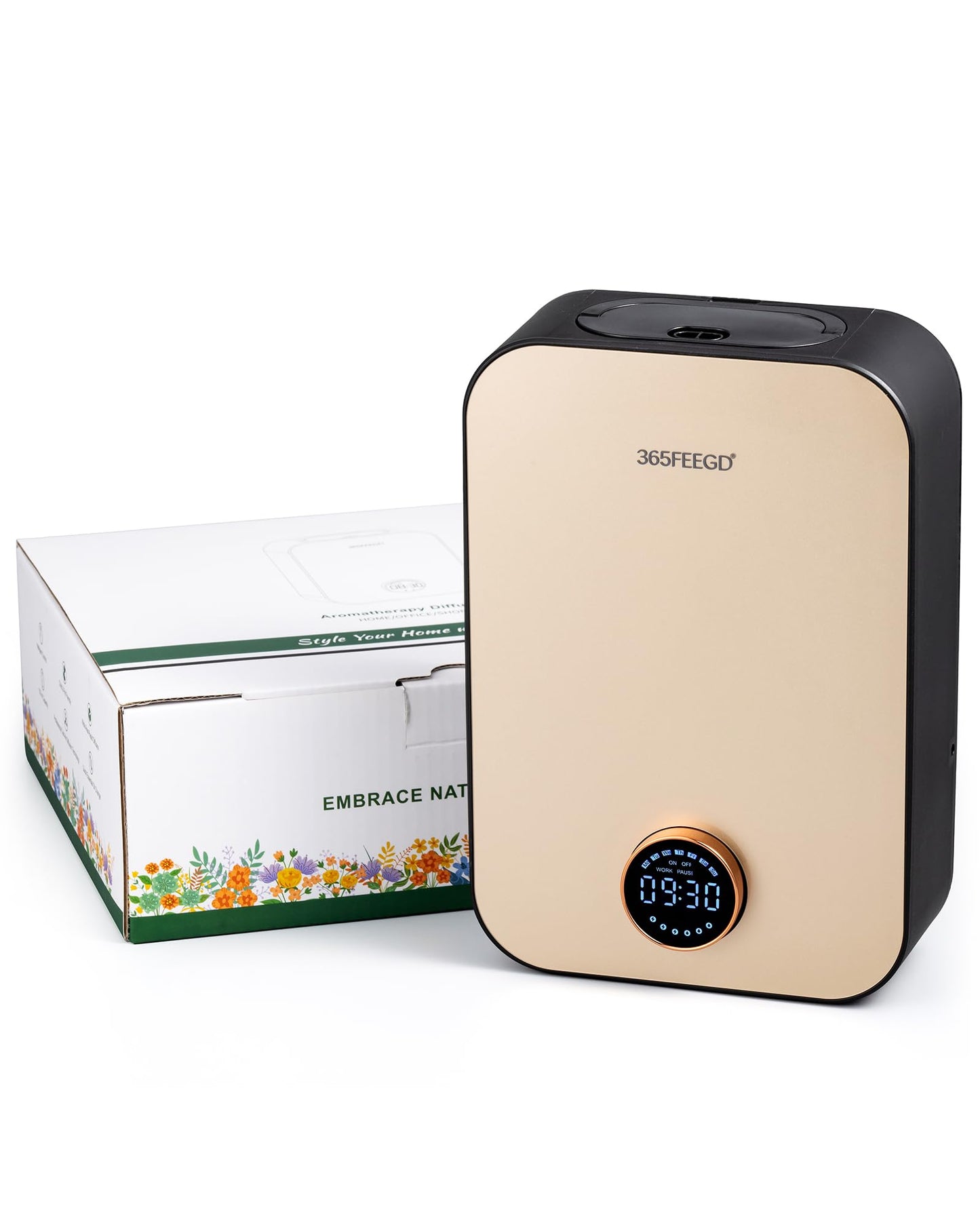 365FEEGD Home Diffuser 150ml – Bluetooth Control, 24/7 Customizable Settings (Black Gold)