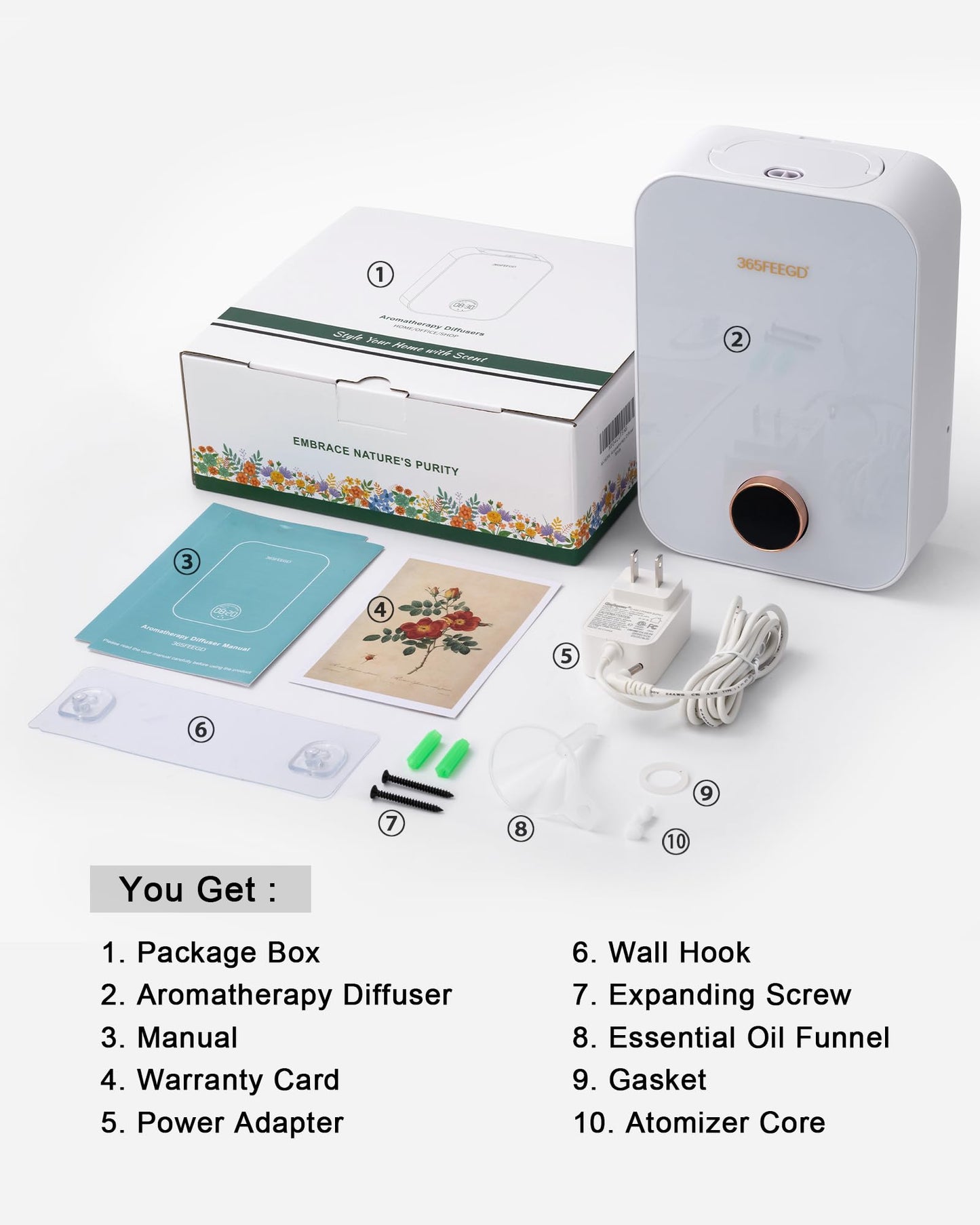 365FEEGD Home Diffuser - 150ml Large Capacity, Smart Bluetooth Control, 24/7 Settings (White)