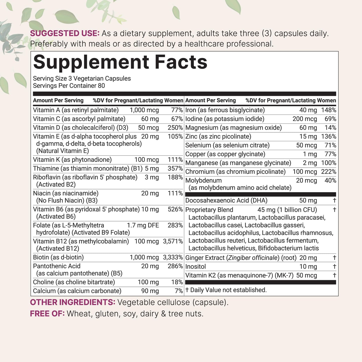 Pure Methylated Prenatal Vitamins for Women — 240 Veggie Capsules | 38 Vital Nutrients with DHA, Choline, Probiotics, Ginger, Inositol, & Methylfolate + Iron | No Fillers