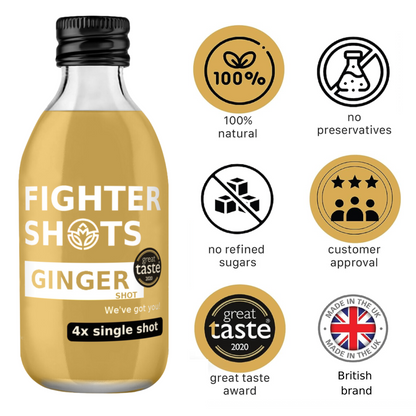 Fighter Shots Organic Ginger Dosing Bottle | 250ml | Equivalent to 4+ Daily Shots
