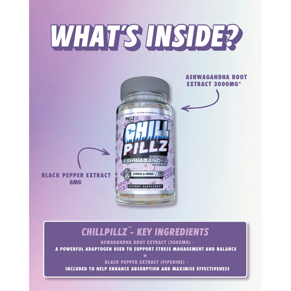 ChillPillz™ - Ashwagandha Extra Strength – 3000mg Root Extract with Black Pepper PILLZ CO.
