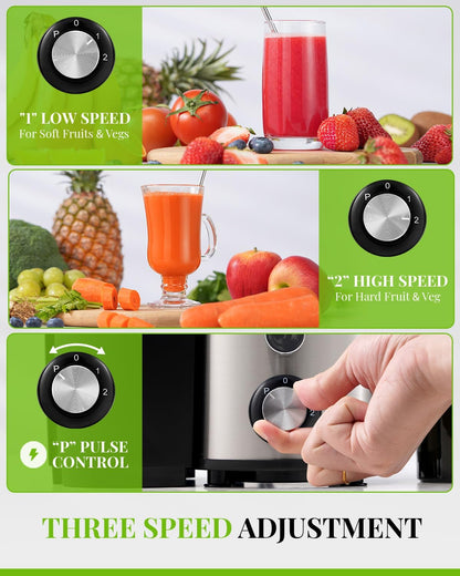 SHARDOR Juicer Machine 800W 3 Speed Stainless Steel Fruit Vegetable