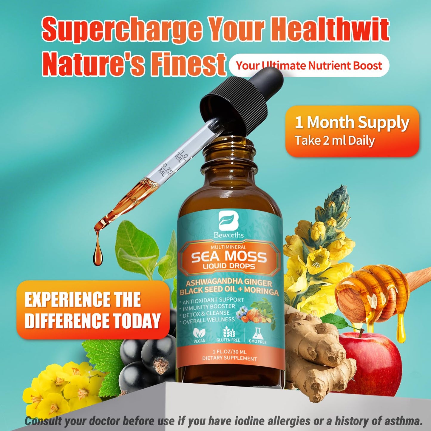 3Pack Sea Moss Drops – Irish Sea Moss Chlorophyll Liquid with Black Seed Oil & Immune Support