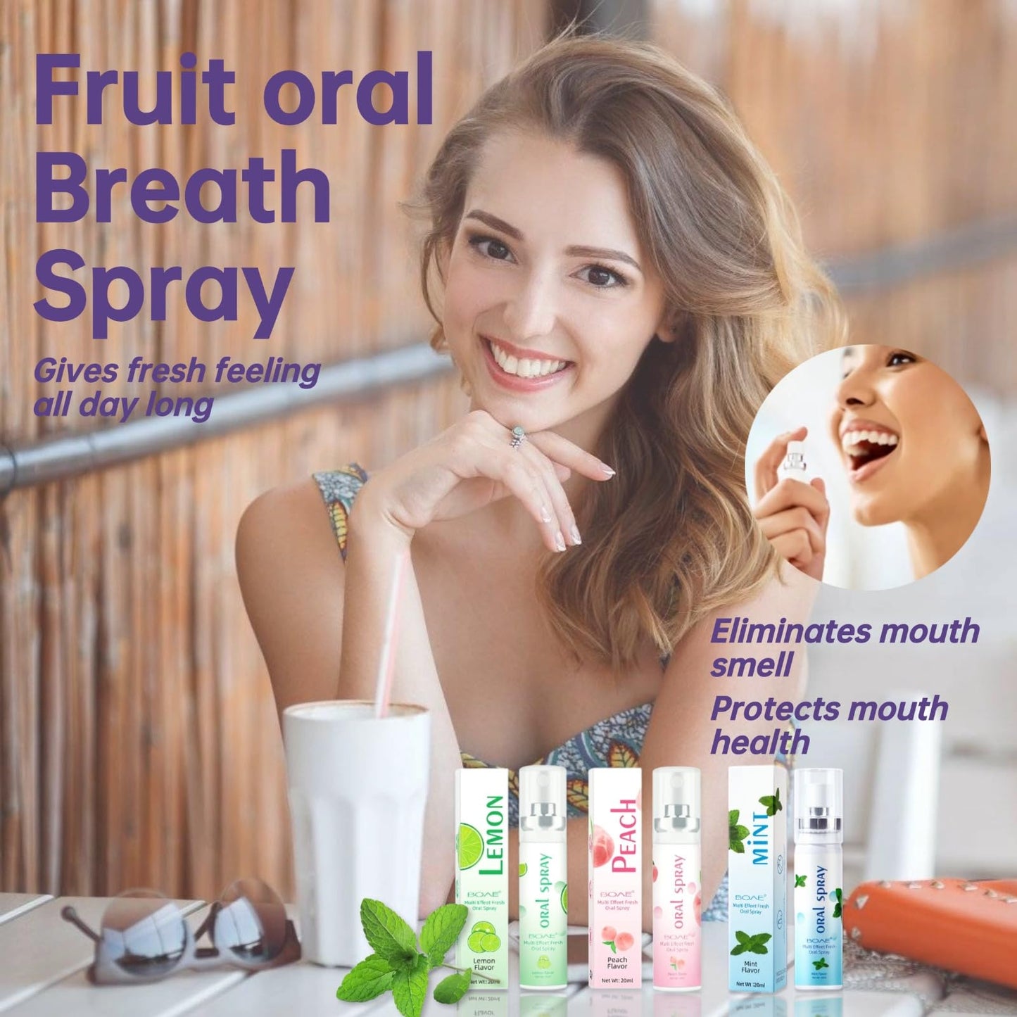 3PCS Oral Breath Spray - Natural Fruit Fresh Breath Spray for Bad Breath - Portable 0.68 fl oz Bottles