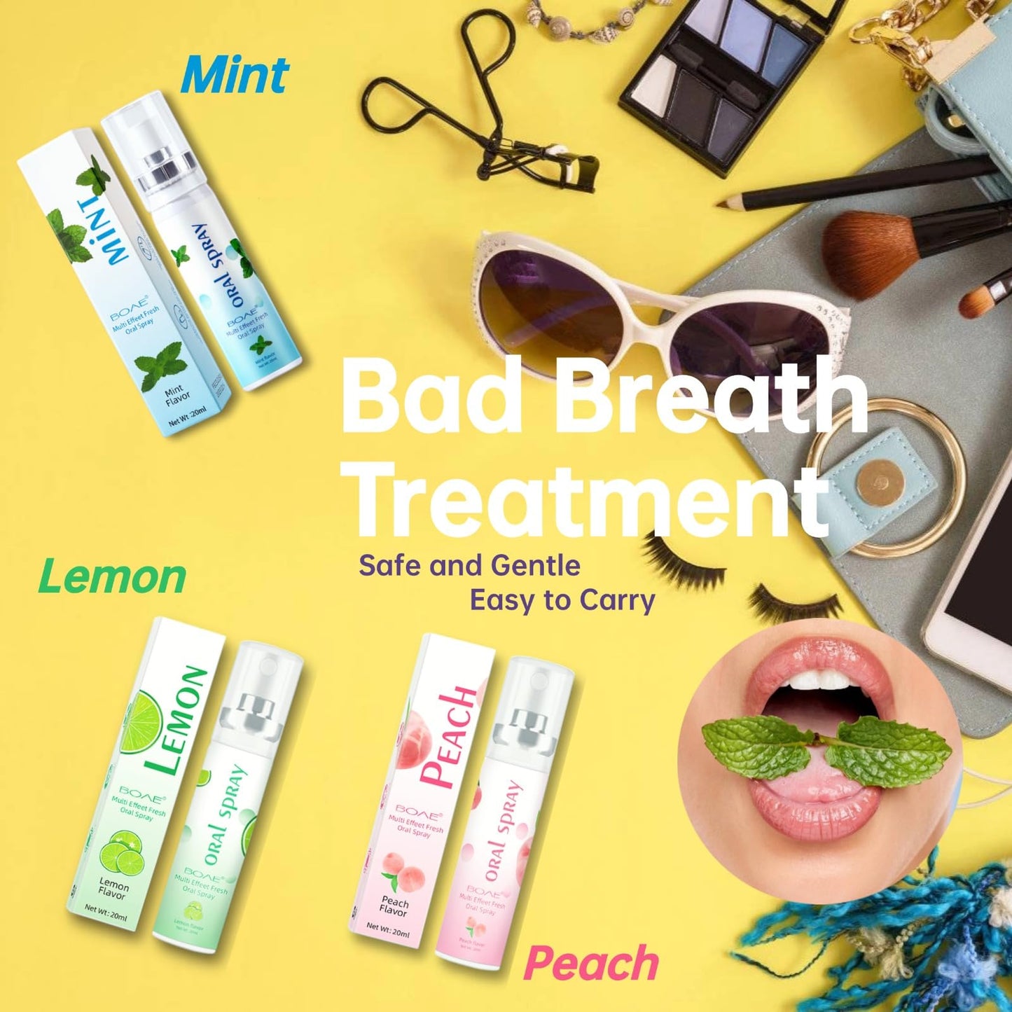 3PCS Oral Breath Spray - Natural Fruit Fresh Breath Spray for Bad Breath - Portable 0.68 fl oz Bottles