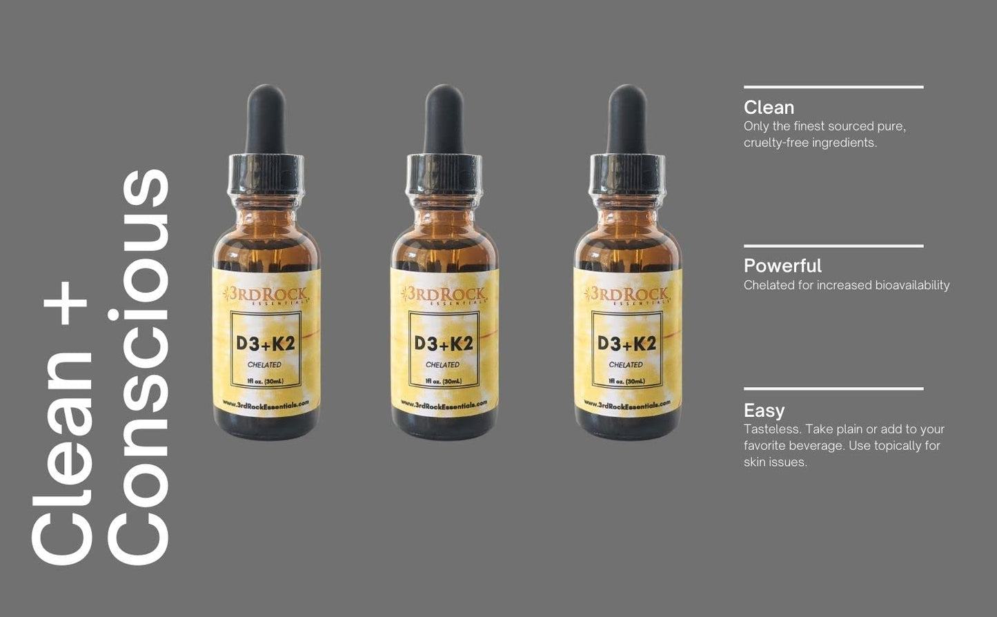 3rd Rock Essentials D3 K2 Liquid Drops – Chelated Vitamin D3 K2, Vegan, Gluten Free | 1 Fl Oz