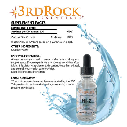 3rd Rock Essentials HI-Z Zinc Immune Support – Liquid Zinc Supplement (1 oz, 120 Servings)