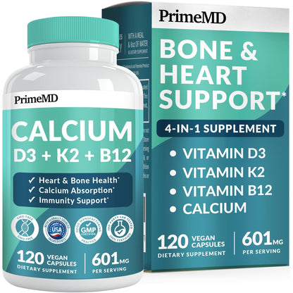 4-in-1 Calcium + Vitamin D3/K2 5000 IU - 601mg per Serving (120 ct) | Gluten-Free & Vegan