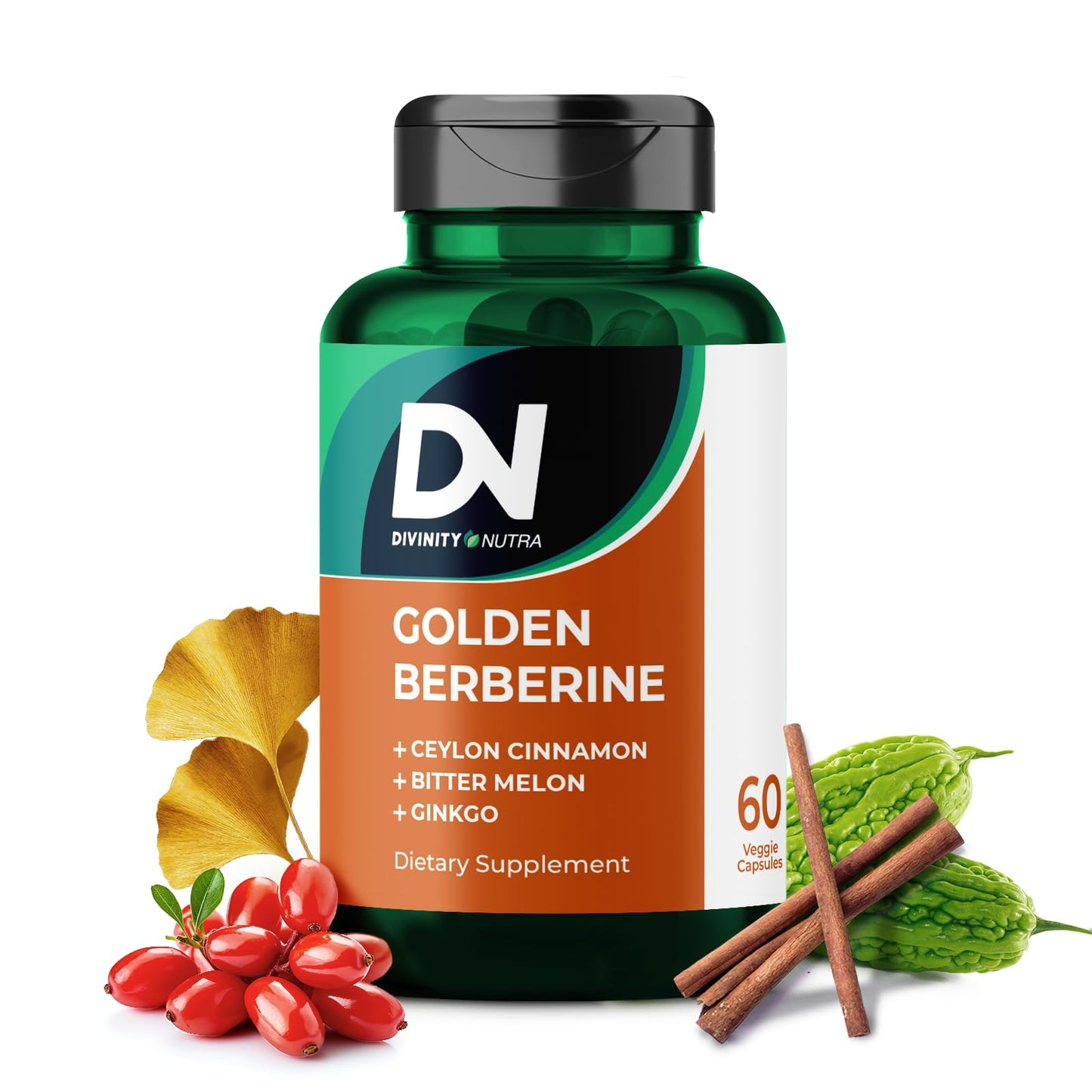 4-in-1 Golden Berberine with Cinnamon, Bitter Melon & Ginkgo | Immunity & Metabolic Health | Made in USA