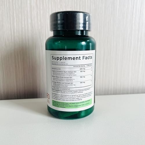 4-in-1 Golden Berberine with Cinnamon, Bitter Melon & Ginkgo | Immunity & Metabolic Health | Made in USA