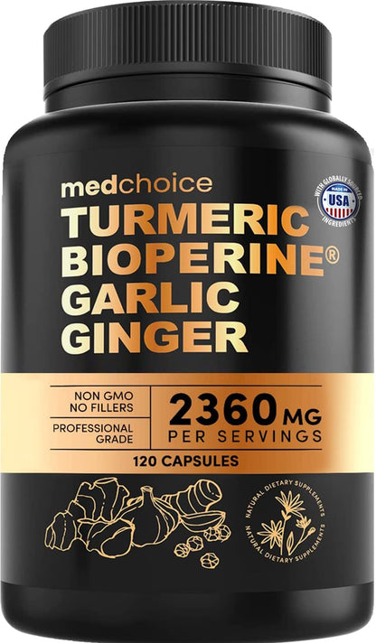 4-in-1 Turmeric & Garlic Supplements with BioPerine – 2360mg Turmeric Capsules (120 ct)